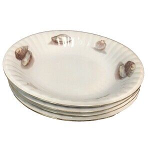 4 Wawel China Clam Oyster Bowls plain Center, Gold Trim 1950s Vintage